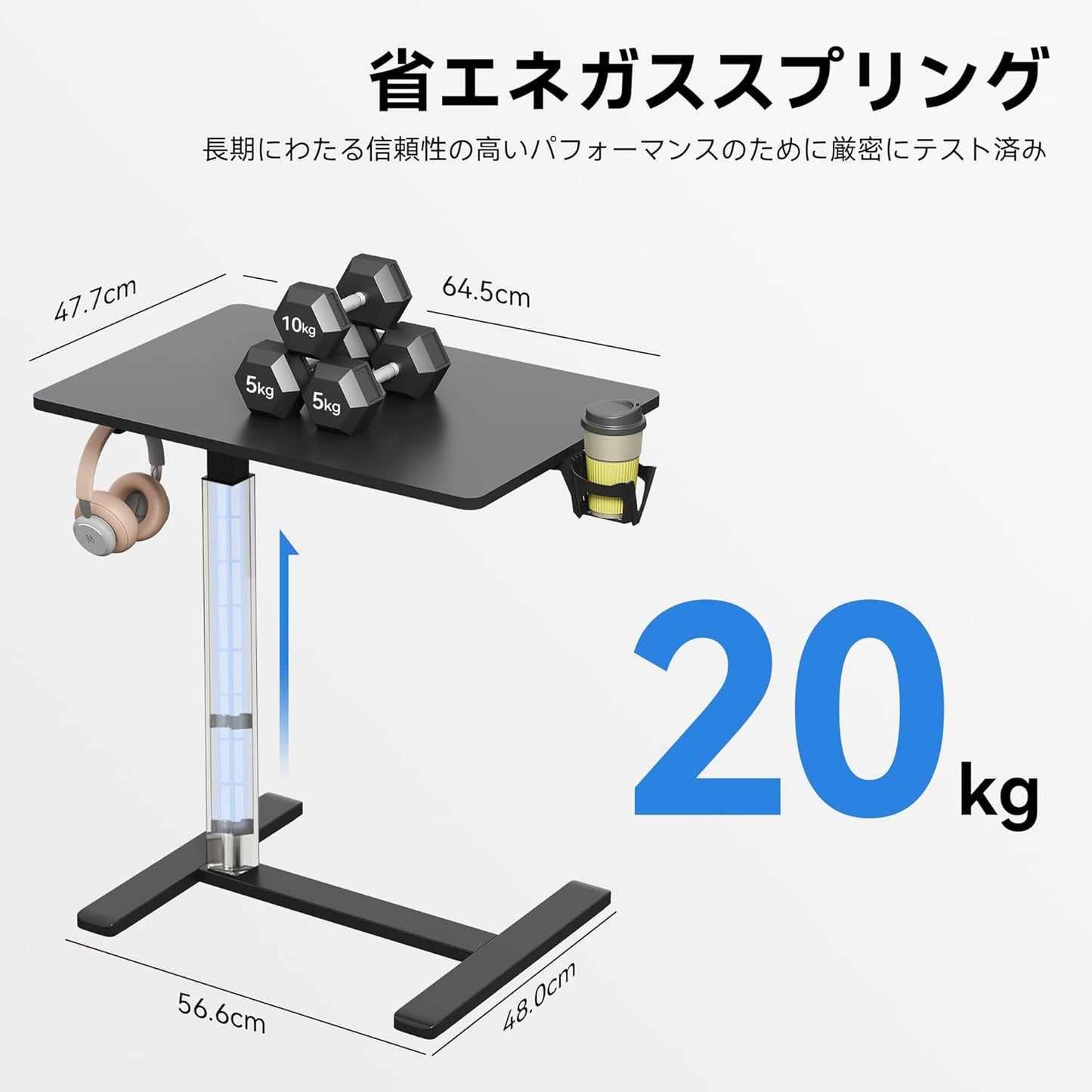 Gas Spring Adjustable Height Rolling Portable Laptop Desk, Mobile Standing Desk on Wheels, Small Sit Stand Desk with Laptop Stand/Cup Holder/Hook (Black, 26"x19")