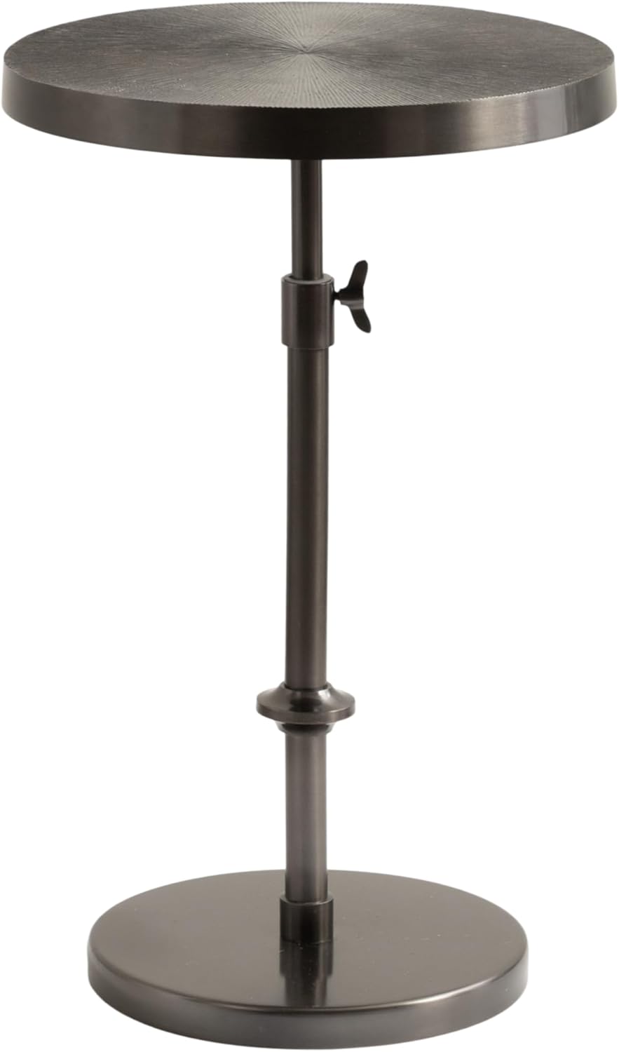 Kate and Laurel Engles Traditional Adjustable-Height Pedestal Side Table, 14 x 14 x 30, Metallic Black, Vintage Round Indoor Metal Plant Stand with Embossed Pattern for Use as Bedroom Nightstand