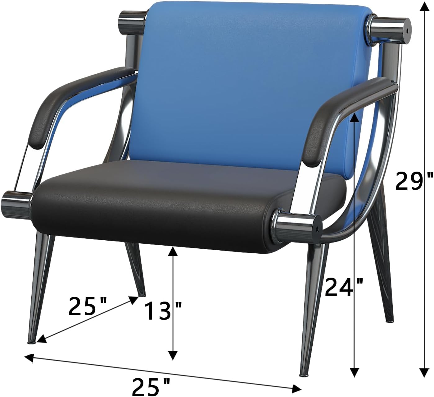 wonline 2Pcs Waiting Room Chair with Armrest PU Leather Office Furniture, Office Guest Seating Lobby Conference Reception Chairs for Airport Clinic Hospital Bank Salon Barber(Blue&Black)