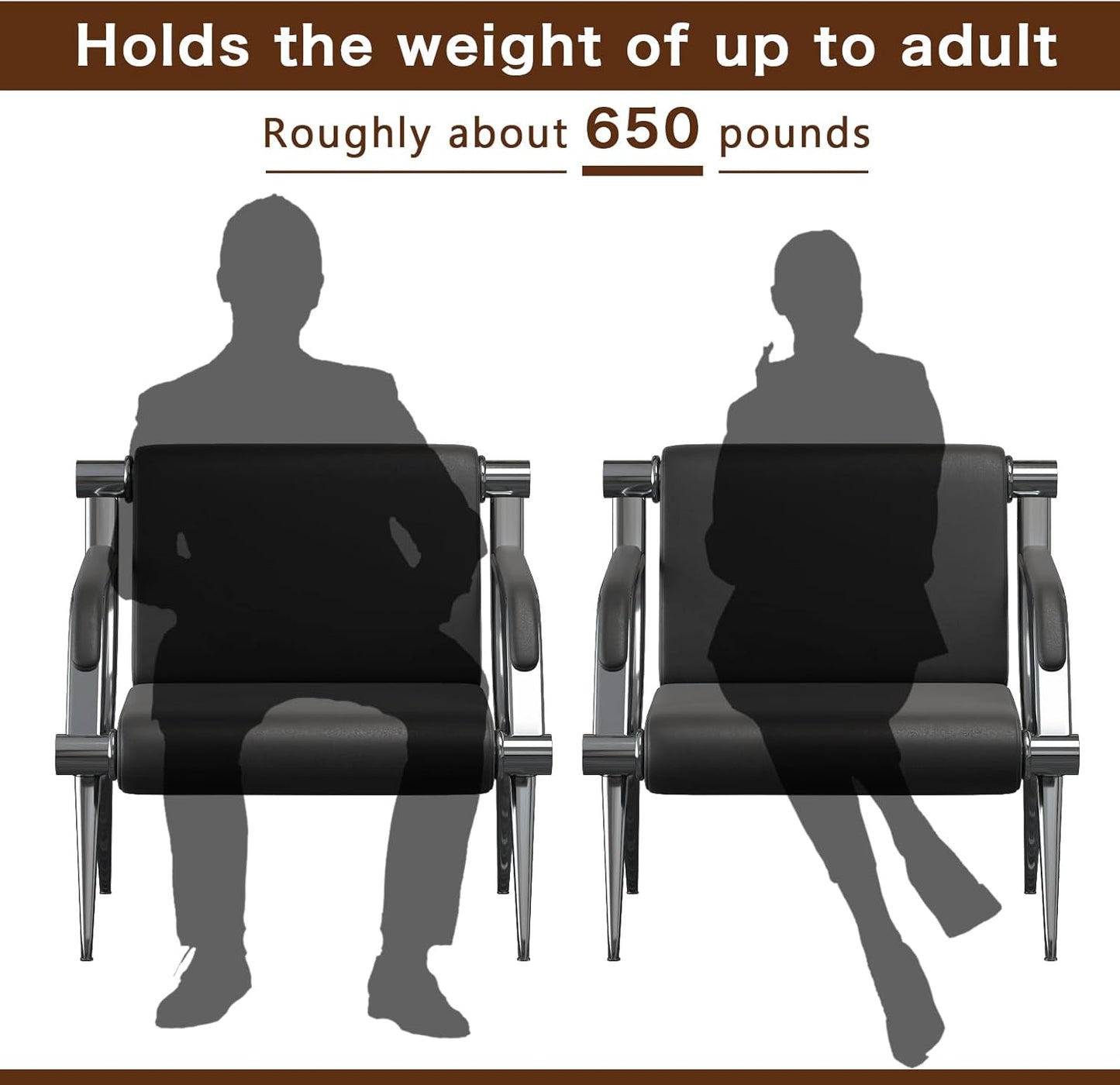 wonline 5 Seat Waiting Room Chair with Armrest PU Leather Office Furniture, Office Guest Seating Lobby Conference Reception Chairs for Airport Clinic Hospital Bank Salon Barber(Black)