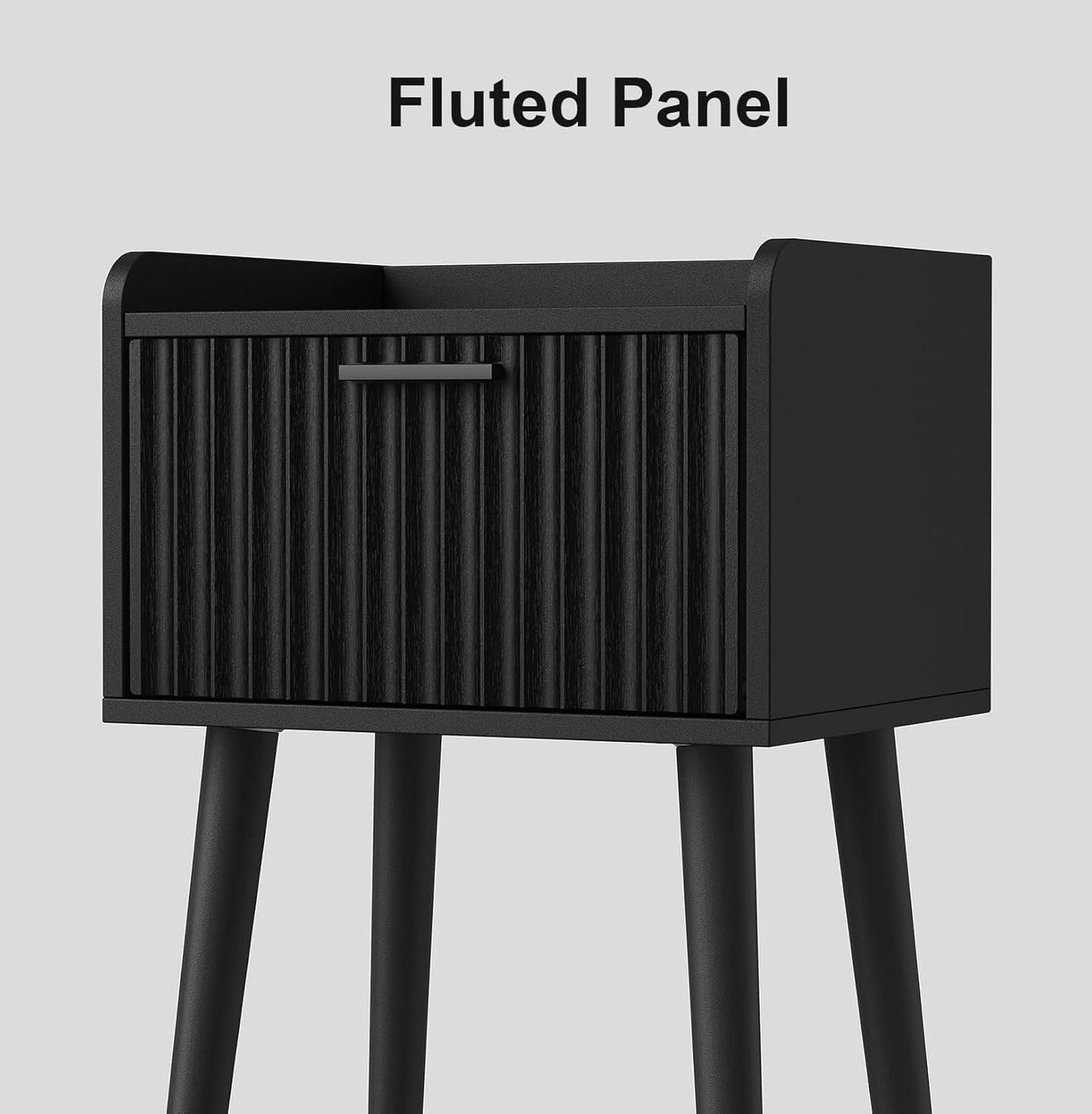 LAATOOREE Nightstand Set of 2, Small Bed Side Table with Fluted Door, End Table with Solid Wood Legs, Mid-Century Bedside Table for Bedroom Small Space