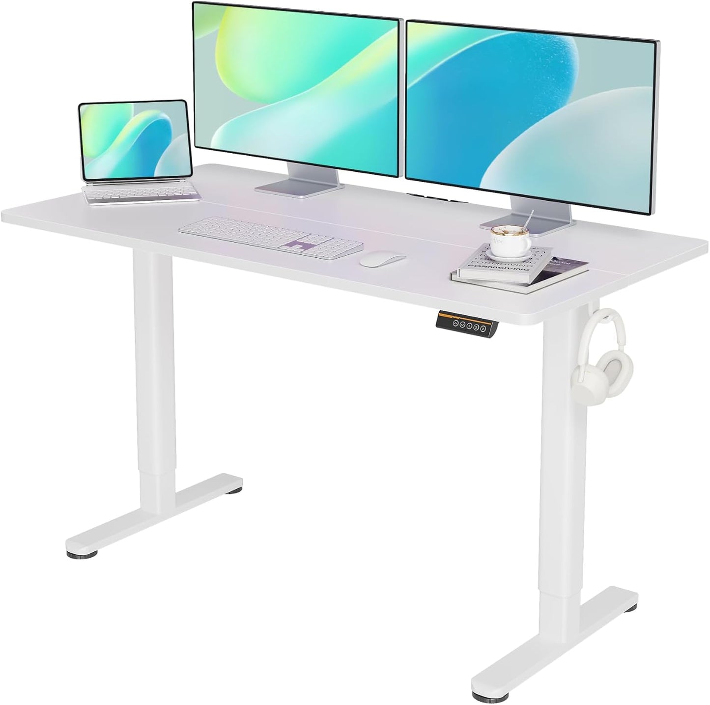 YDN Electric Standing Desk, Adjustable Height Desk 55x24 Inchs Stand up Desk, Sit Stand Home Office Desk with Splice Board, White Top