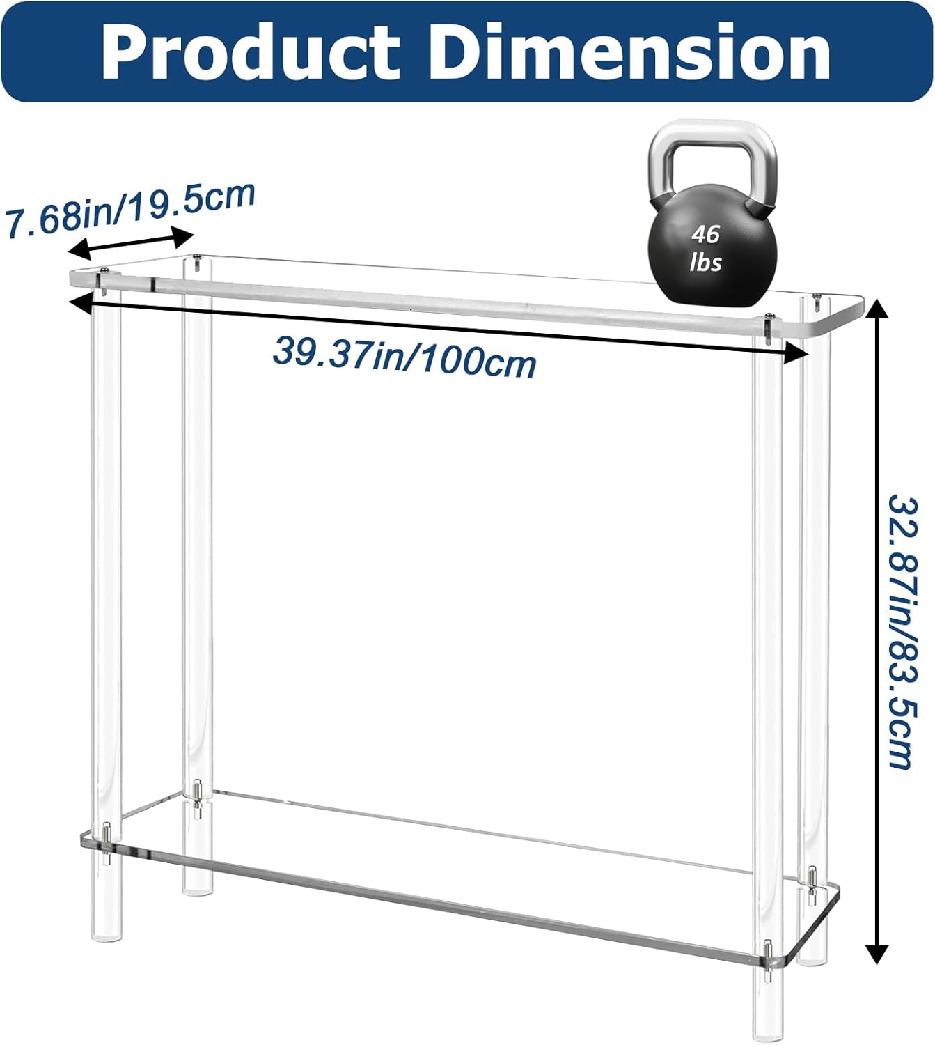 Acrylic Narrow Console Table for Entryway 7.6" D x 39.4" W x 31.5" H Clear Modern Skinny Bookshelf Slim Entry Table Waterfall Desk Furniture for Sofa Foyer Hallway Living Room Dining Room