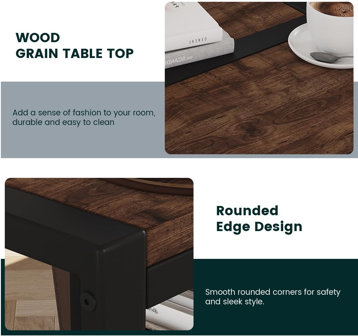 BON AUGURE End Table, Small Side Table for Living Room, Night Stand, Bedside Tables with 2-Tier Storage Shelves for Bedroom, Small Spaces (Rustic Oak)