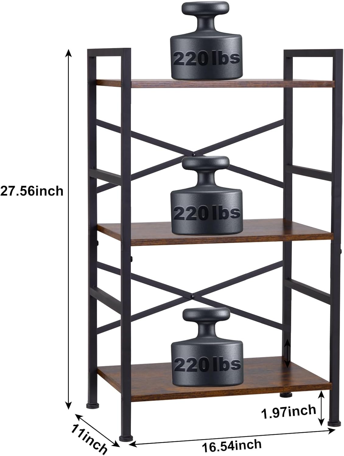 3-Tier Small Bookshelf Vintage Industrial Bookcase for Office and Home,Sturdy Metal Frame with MDF Panels,Easy Assembly,27.56" H x16.54 W x11 D