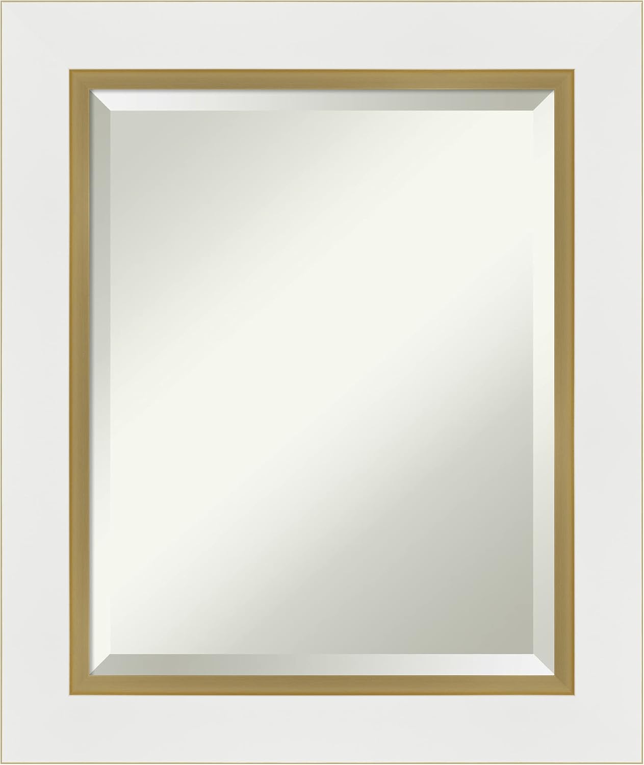 Amanti Art White Bathroom Mirror for Over Sink, 25x21 Eva White Gold Rectangle Vanity Mirror, Small Modern Contemporary Frame, Hangs Horizonally and Vertically, Bathroom Wall Decor, Beveled Edge