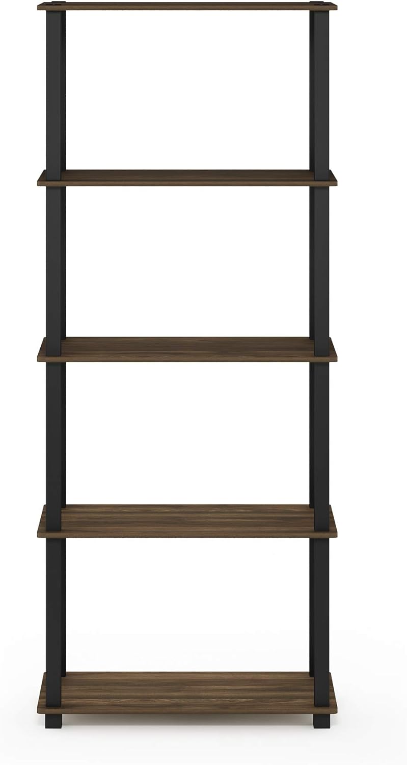 Furinno Turn-N-Tube 5-Tier Multipurpose Shelf / Display Rack / Storage Shelf / Bookshelf, Square Tubes, Columbia Walnut/Black