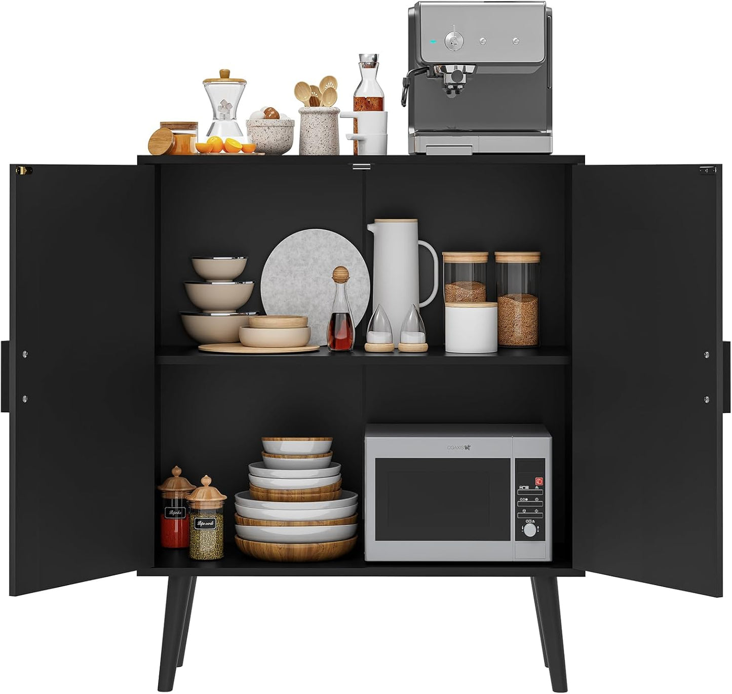 Storage Cabinet with Adjustable Shelf & Doors, Sideboard Buffet Cabinet with Storage, for Dining Room, Living Room, Entryway, Black