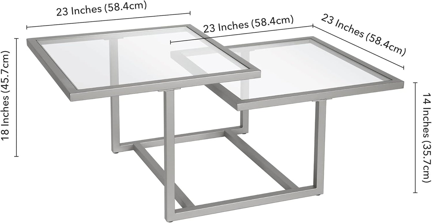 Henn&Hart 43" Wide Square Coffee Table in Nickel, Modern coffee tables for living room, studio apartment essentials