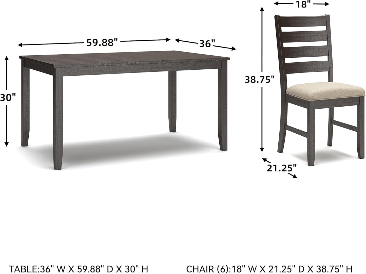 Signature Design by Ashley Rokane 20" Dining Room Table Set with 6 Upholstered Chairs, Brown