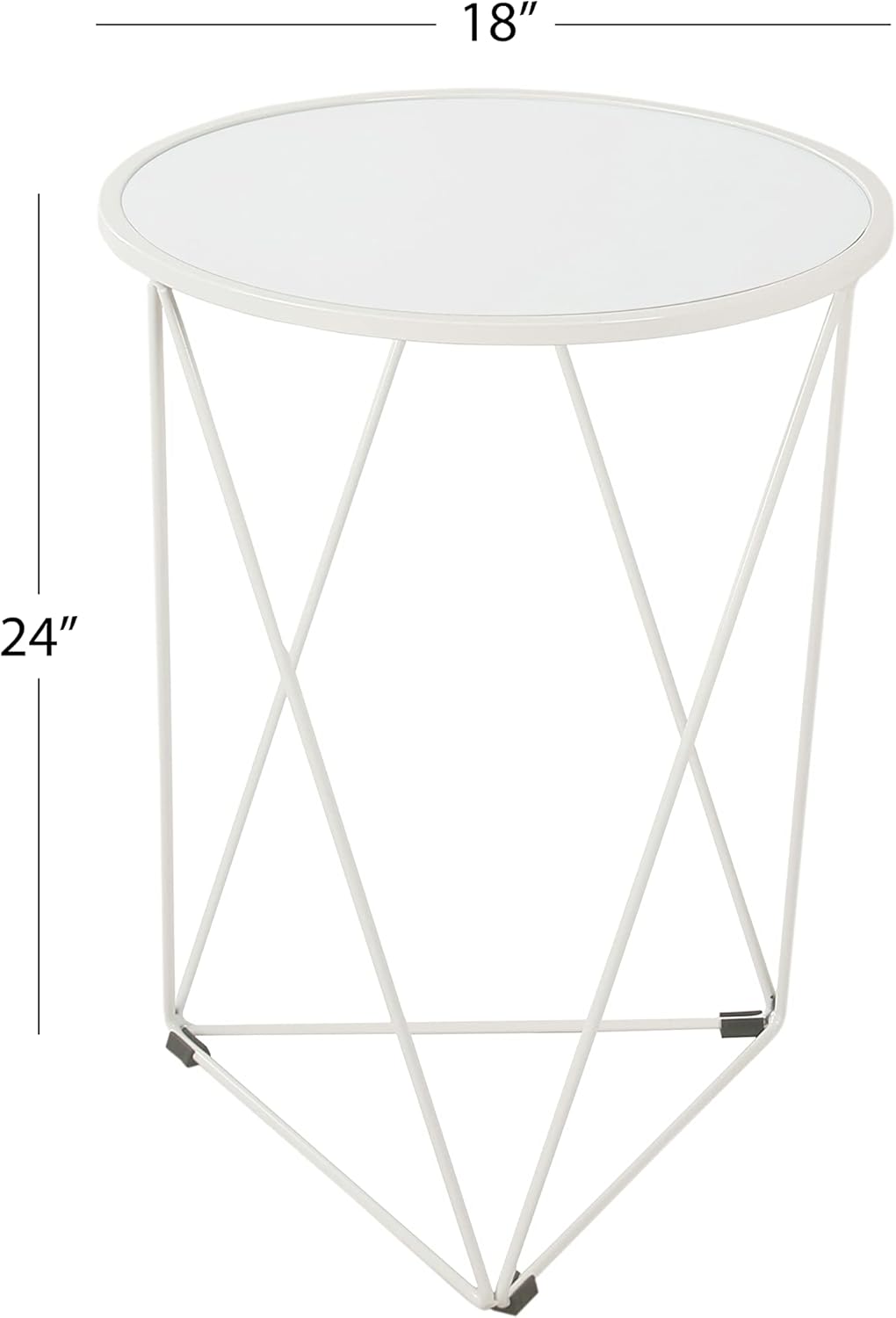 HomePop Metal Accent Table Triangle Base Round Mirror Top, White 18.24D x 24W x 18H in