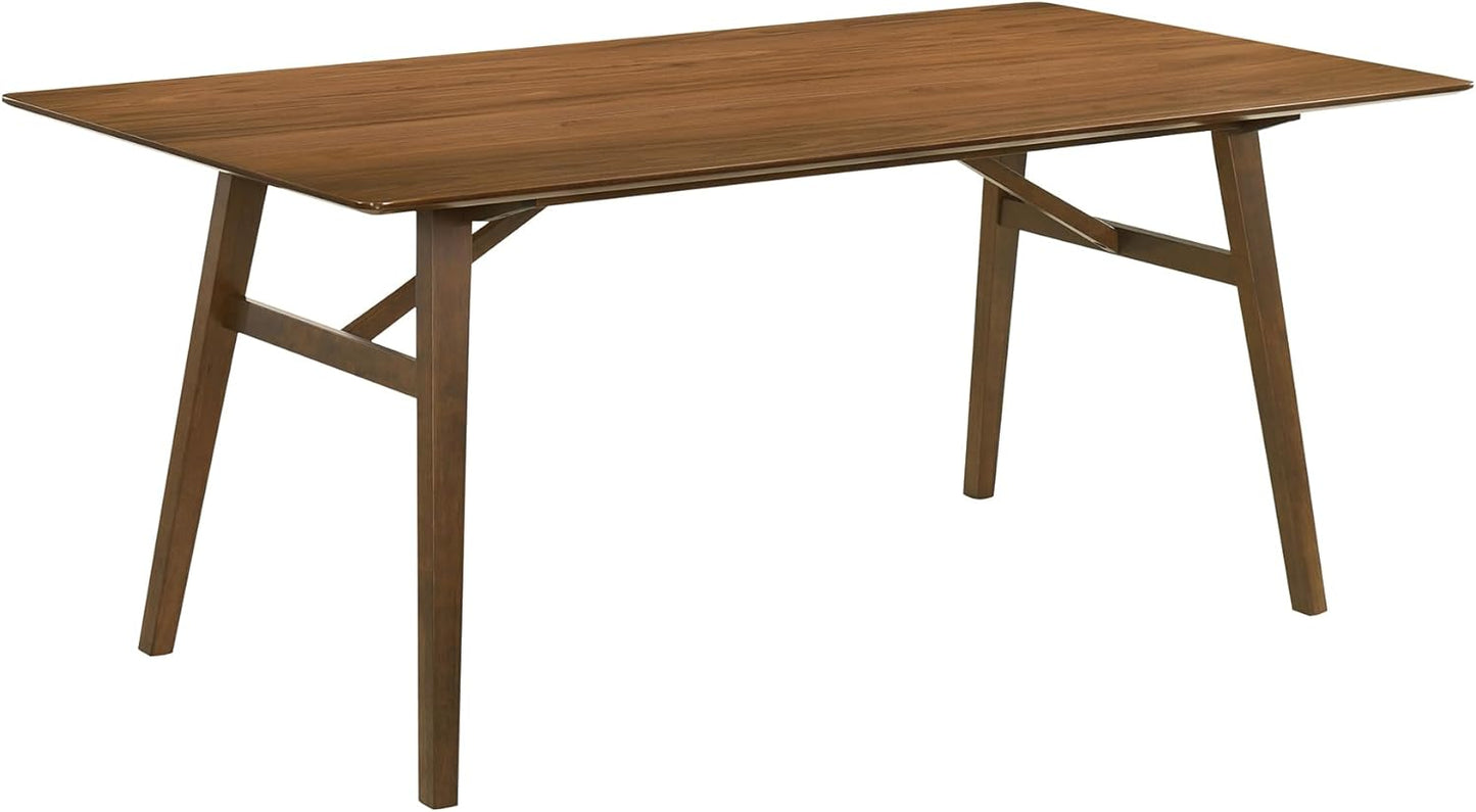 Armen Living Channell Mid Century Modern 7 Piece Walnut Wood Dining Table Set with Orange Fabric