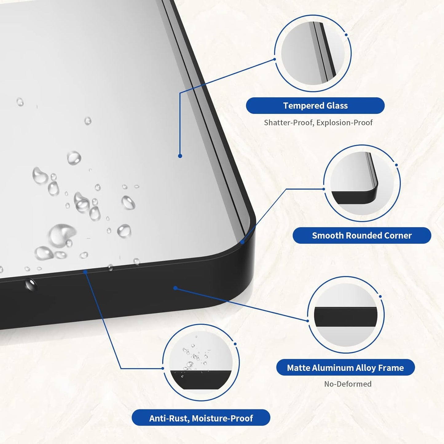 WEER Black Metal Framed Mirror, 60X36 Inch Rectangular Matte Black Wall Mirror for Bathroom, Rounded Corner Black Bathroom Vanity Mirror, Tempered Glass, Anti-Rust, Hangs Horizontal or Vertical