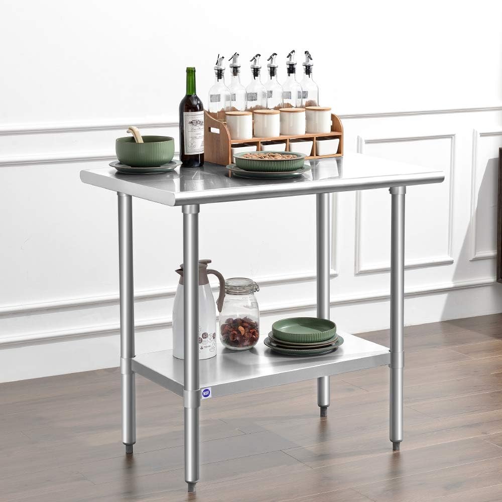 ROCKPOINT Stainless Steel Table for Prep & Work 24x36 Inches, NSF Metal Commercial Kitchen Heavy Duty Table with Adjustable Under Shelf and Table Foot for Restaurant, Home and Hotel