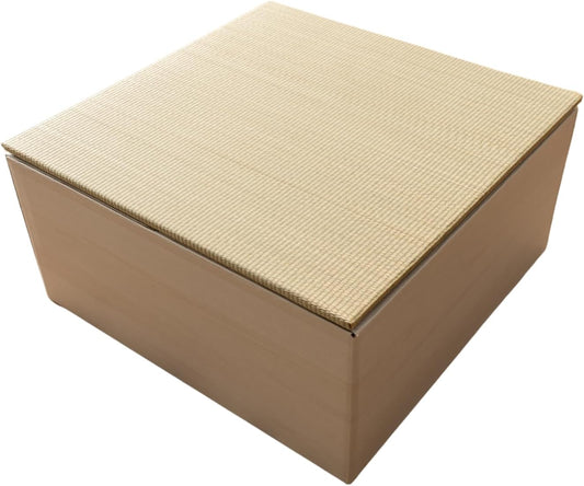 BJDesign Square Tatami Bench and Raised Platform Unit | Japanese Style Igusa Rush Grass Top | Wood Grain White, 24x24x11.6in | Easy Assembly, Durable | 1 Set