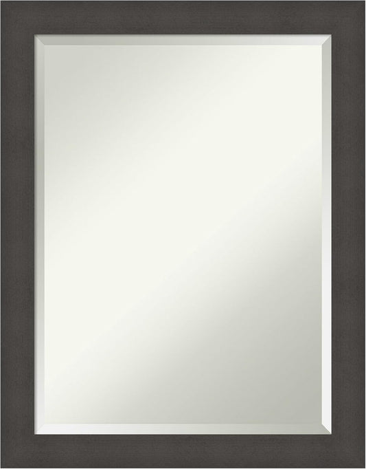 Amanti Art Silver Bathroom Mirror for Over Sink, 28x22 Blaine Light Pewter Narrow Rectangle Vanity Mirror, Medium Modern Contemporary Frame, Hangs Horizonally and Vertically, Bathroom Wall Decor