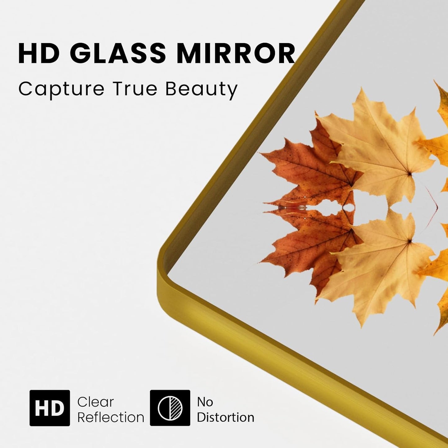 Gold Bathroom Mirror, 48x32 Inch Brushed Gold Metal Frame Mirror for Wall, Rounded Rectangle Bathroom Vanity Mirror, Tempered Glass, Anti-Rust, Horizontal/Vertical