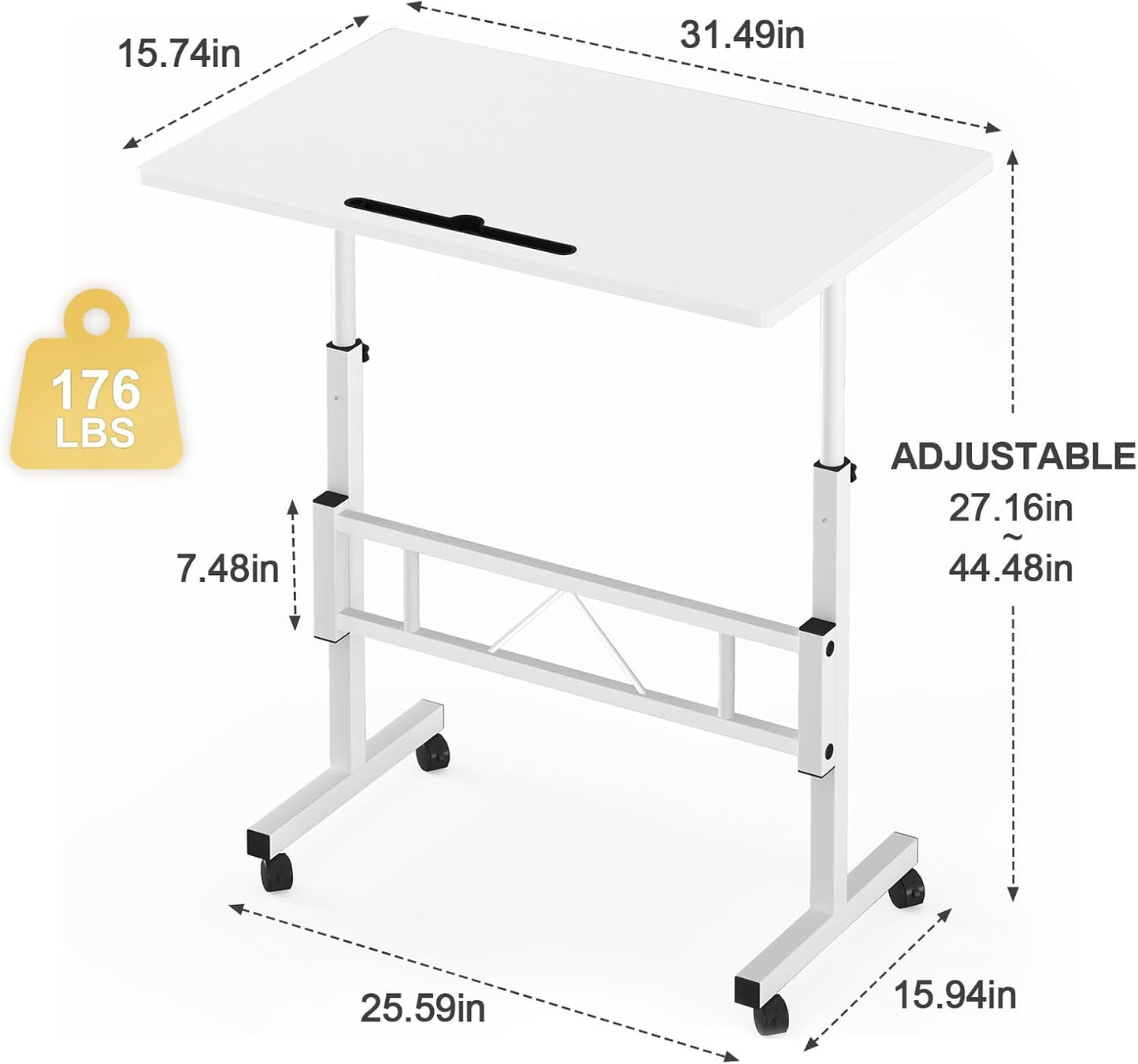 Small Standing Desk Adjustable Height, Portable Treadmill Desk, Mobile Table Ideal for Laptops and Tablets,White