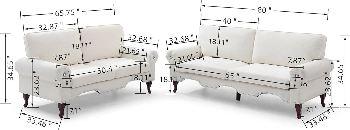 2 Piece Sectional Sofa Set, 2+3 Seat Convertible Couch with Movable Pillows, Upholstered Couches for Living Room, Beige