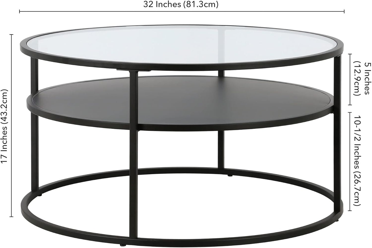 Ada 32" Wide Round Coffee Table in Blackened Bronze