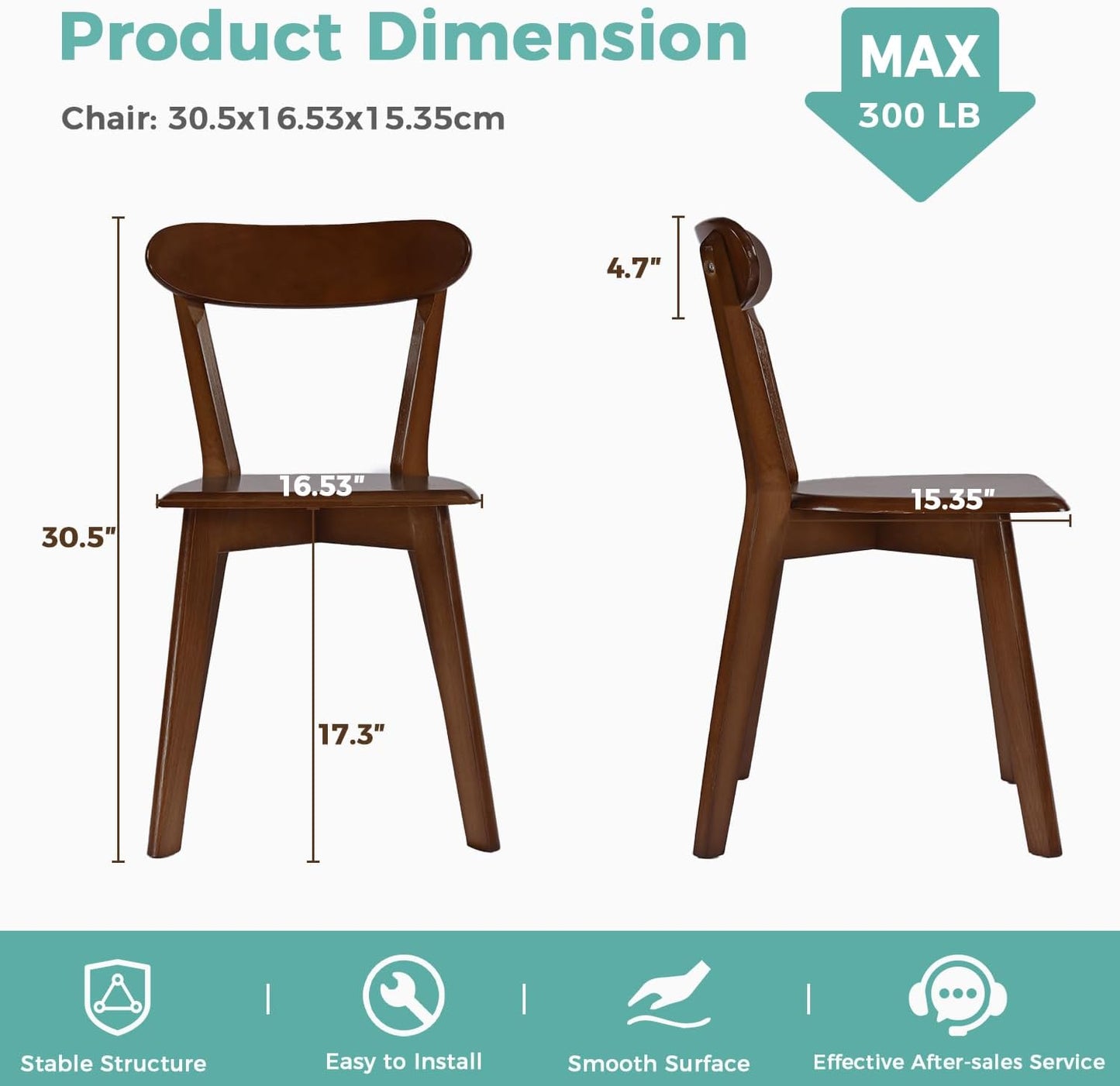 Solid Wood Dining Chairs Set of 6, Wooden Dining Room Chairs for Whole Family Use, Farmhouse Kitchen Chairs Set Suitable for Dining Room, Living Room, Walnut