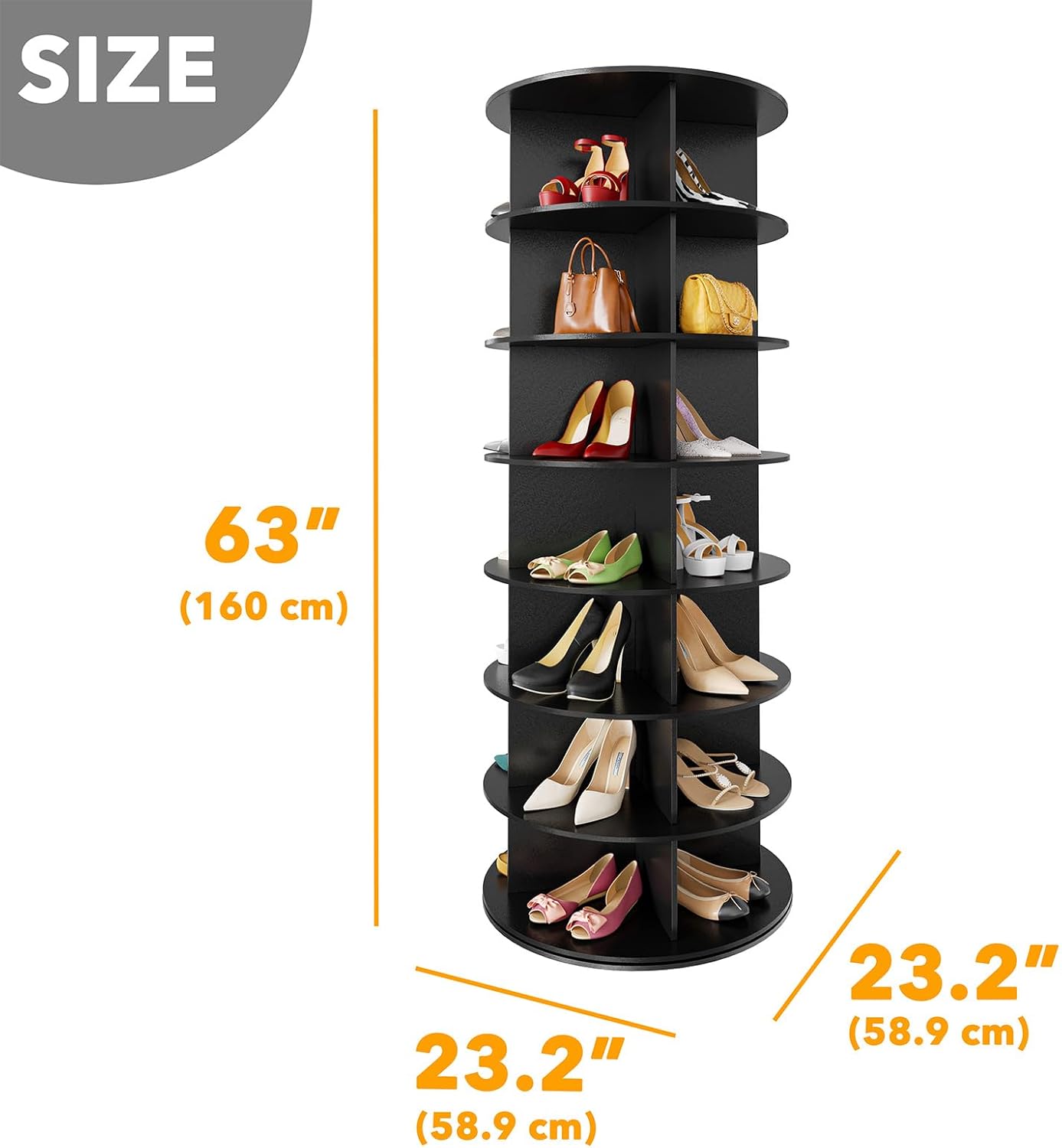 SpaceAid 7 Tier Rotating Shoe Rack Tower, Spinning Shoe Display Lazy Susan, Revolving 360 Shoe Rack Storage Round Carousel, Vertical Handbag Rotate Shoes Closet Organization (7-Tier Black)