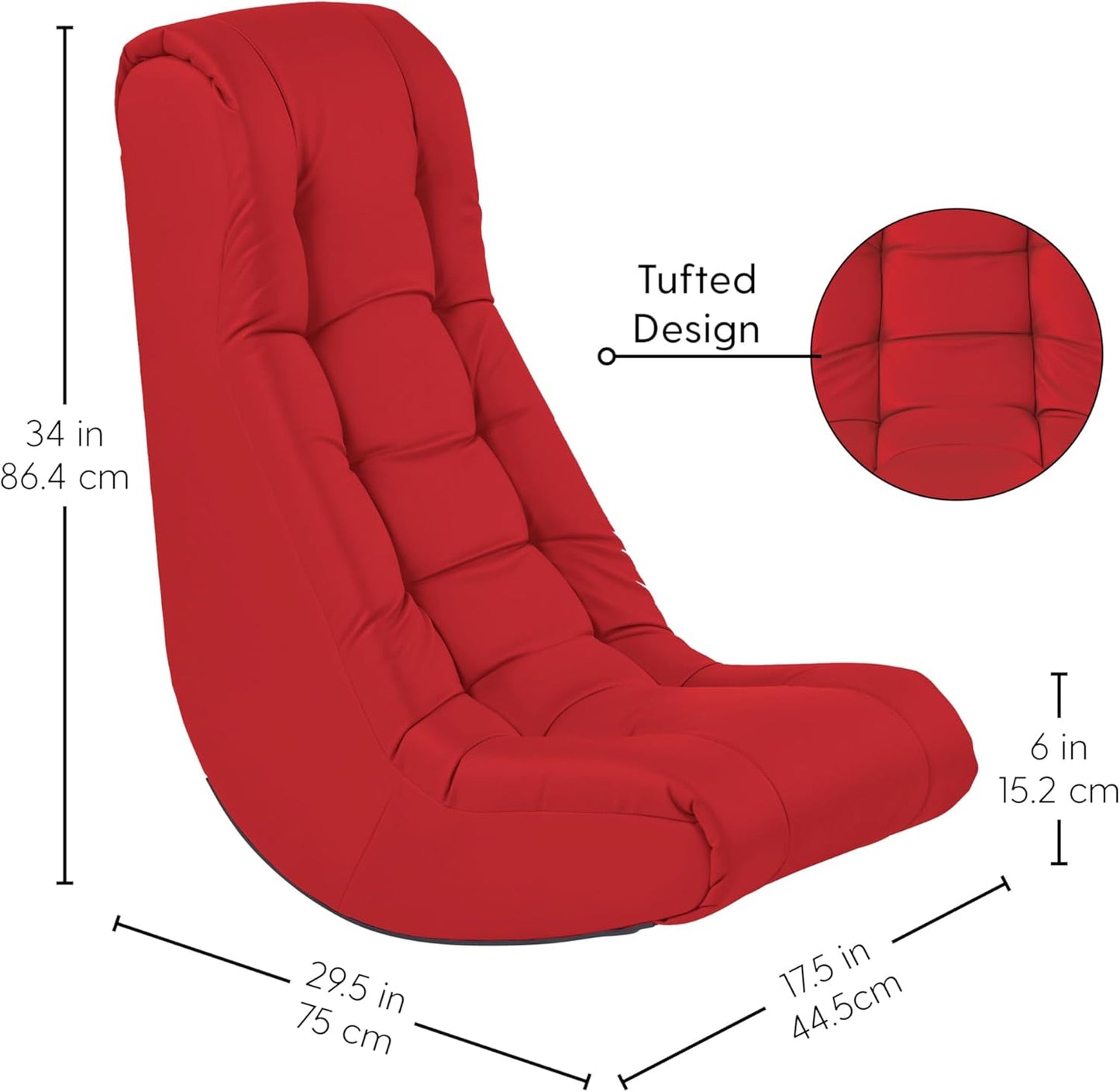 Factory Direct Partners Soft Tufted Floor Rocker - Cushioned Ground Chair for Kids Teens and Adults - Great for Reading, Gaming, Meditating, TV - Red, 10488-RD