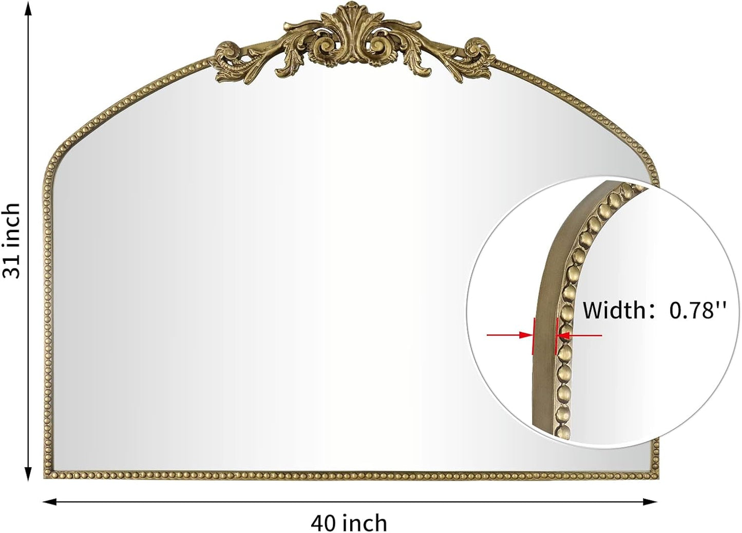AIXI HOME Vintage Gold Arched Mirror 40"X31", Antique Baroque Mantel Wall Mirror with Ornate Metal Frame for Entryway/Fireplace/Living Room/Hallway/Bathroom/Bedroom