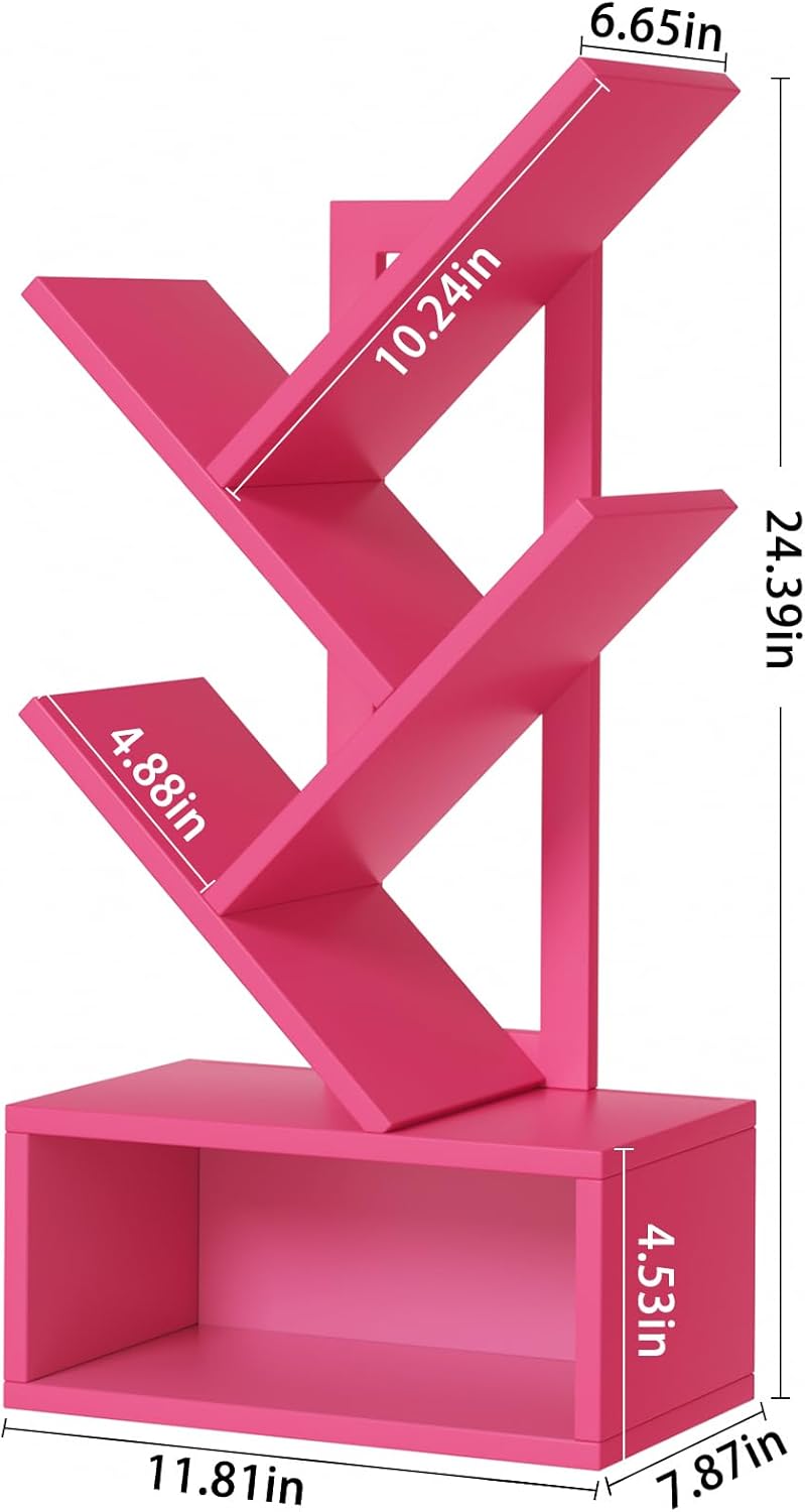 Small Tree Book Shelf,5 Tier Black Tree Bookshelf,Desktop Bookcase,Modern Desk Display Storage Bookshelves,Floor Standing Organizer Bookcases for Living Room,Bedroom,Office