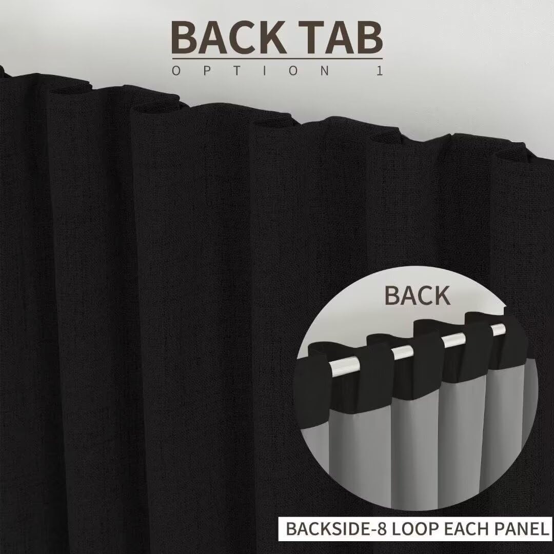 Joydeco Natural Linen Curtains 120 inch Length 2 Panels Set Burg 100% Blackout Patio Door Curtain Room Darkening Sliding Door Curtains Thermal Insulated Back tab Rod Pocket(105x120 inch, Black)