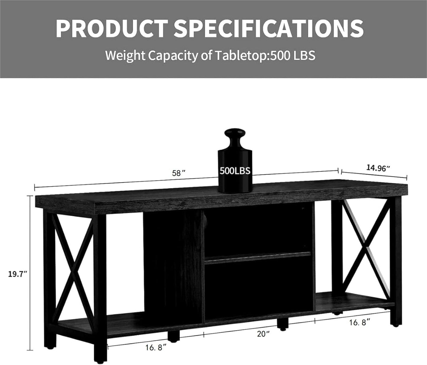 GAZHOME TV Stand for TV up to 65 Inches, TV Cabinet with Open Storage, TV Console Unit with Shelving for Living Room, Entertainment Room, Black