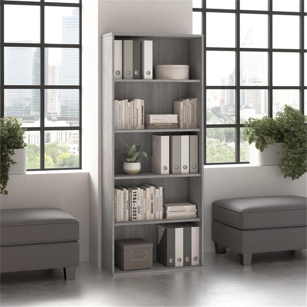 Bush Business Furniture Hustle Tall 5 Shelf Bookcase in Platinum Gray, Large Bookshelf for Home, Living Room, and Professional Office