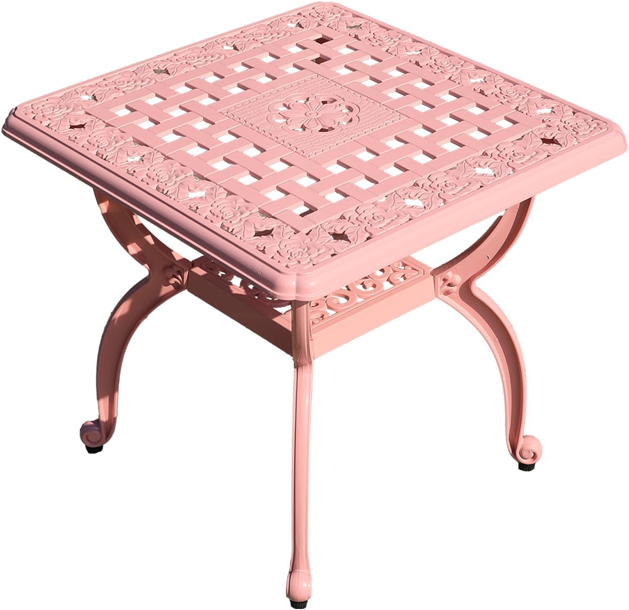 Cast Aluminum Outdoor Side Table,Small Patio Table,Outdoor Coffee Tables for Patio,Garden,Balcony, for All Weather (Pink, Square)