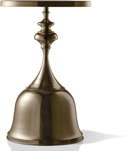 HOMES: Inside + Out Halric Modern 24" Tall Round End Table with Decorated Tabletop and Iron Metal Base, Accent Furniture, Elegant Pedestal Stand for Living Room, Home Office, Antique Brass