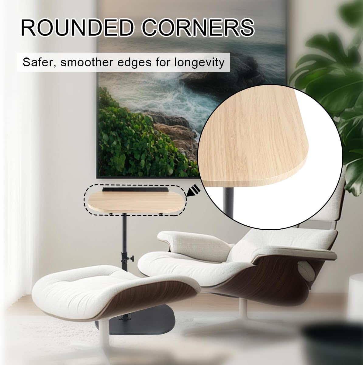 Comeon C-Shaped Tv Tray Pedestal Side Table, End Table Adjustable Height in Couch Living Room or Bedroomwith 360° Rotating Top for Small Spaces Bedside Night Stand Bedside Snack (Wood Color)