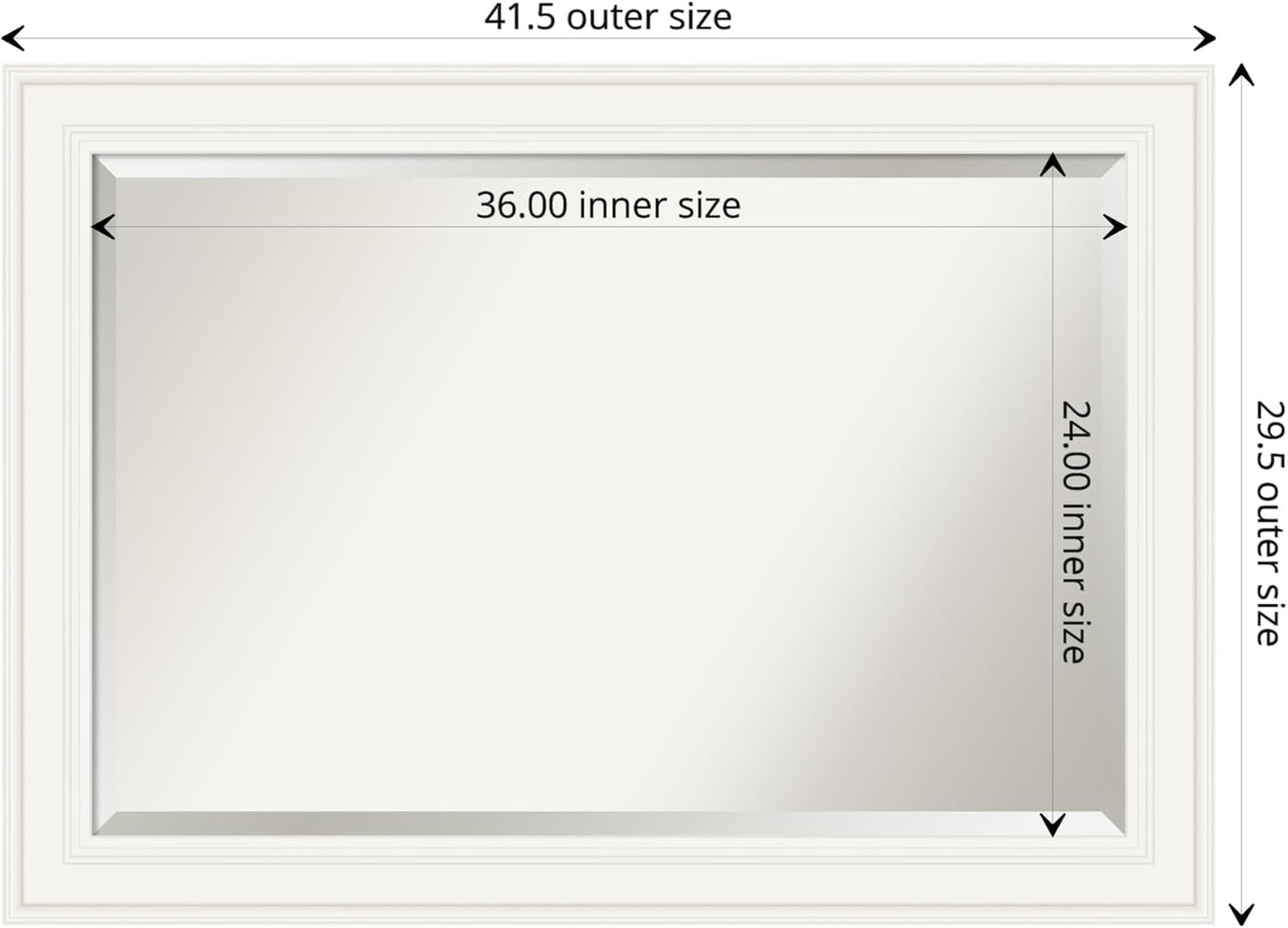 Amanti Art White Bathroom Mirror for Over Sink, 30x42 Ridge White Rectangle Vanity Mirror, Large Traditional Frame, Hangs Horizonally and Vertically, Bathroom Wall Decor, Beveled Edge from WI, USA