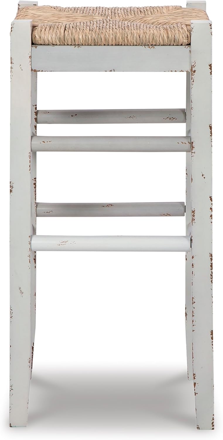 Signature Design by Ashley Mirimyn Farmhouse 29.5" Bar Height Bar Stool with Woven Wicker Seats, 2 Count, White & Light Brown