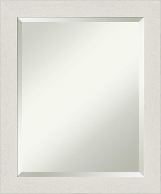 Amanti Art White Bathroom Mirror for Over Sink, 24x20 Rustic Plank White Narrow Rectangle Vanity Mirror, Small Rustic Farmhouse Frame, Hangs Horizonally and Vertically, Bathroom Wall Decor, Beveled