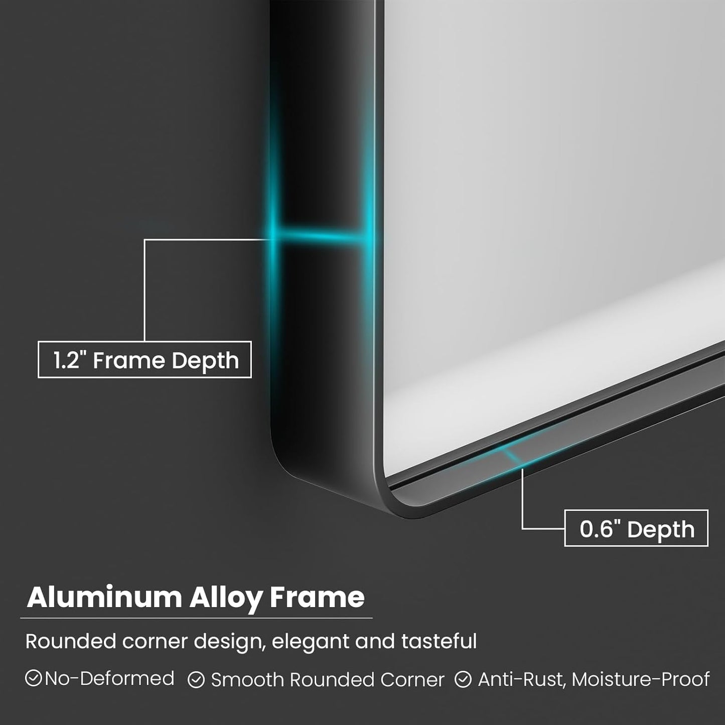 Black Bathroom Mirror 60X30 Inch, Black Metal Framed Mirror for Wall, Rounded Rectangle Matte Bathroom Vanity Mirror with Tempered Glass, Anti-Rust, Horizontal/Vertical