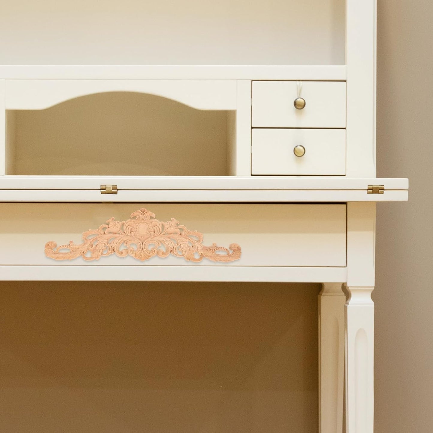 BESPORTBLE Wood Applique Onlay - Long Carvings Overlays Decor, Unpainted Wooden Carved Corner Decals, Retro Carvings Embellishments for Drawers Door Cabinet Mirror Dresser Euro Furniture