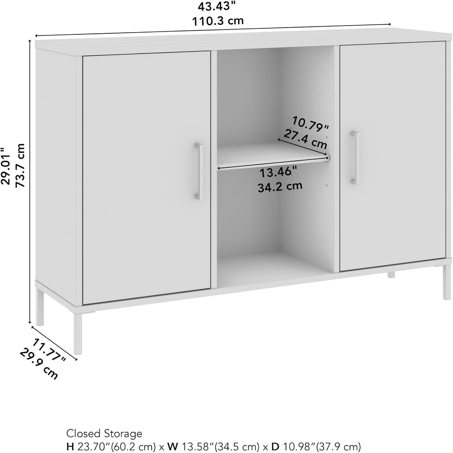 Bush Furniture Essence Accent Cabinet with Doors in White | Organizers and Shelves for Home Office Workspace, Living Room, Entryway, Bedroom, and Mudroom