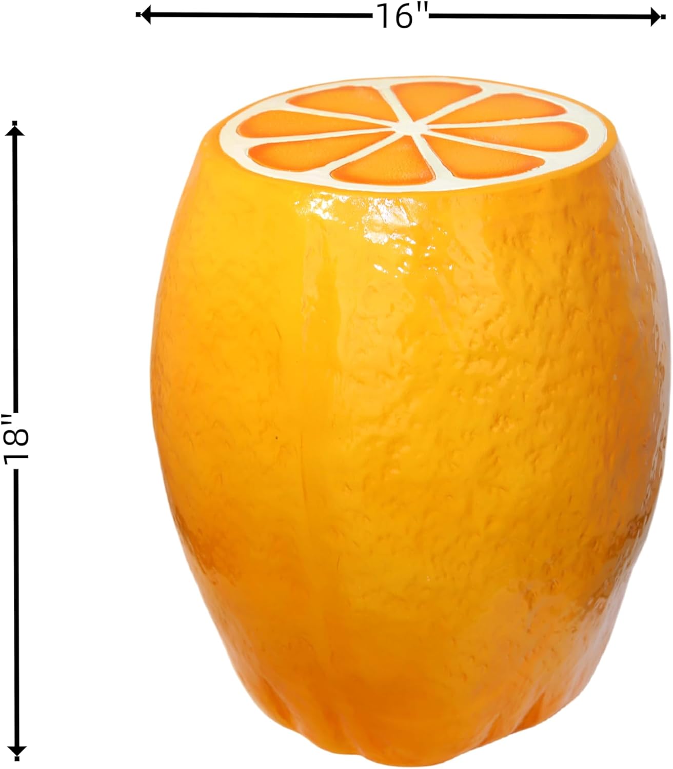 18" Orange Shaped Fruit-Inspired Side Table Orange Statue Indoor Outdoor Accent Seat Plant Stand MGO Garden Stool for Patio Balcony or Living Room Decor