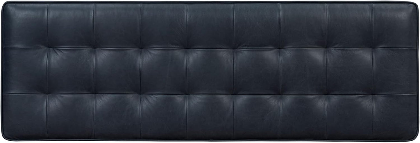 POLY & BARK 55" Tufted Leather Bed Bench for Bedroom End of Bed - Living Room Entry Way Bench - Pure Italian Leather Upholstery with a Solid Wood Frame - Ottoman Bench with Wooden Legs - Deepsky Blue