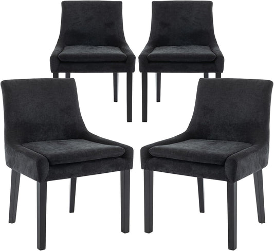 COLAMY Modern Dining Chairs Set of 4, Upholstered Corduroy Accent Side Leisure Chairs with Mid Back and Wood Legs for Living Room/Dining Room-Black