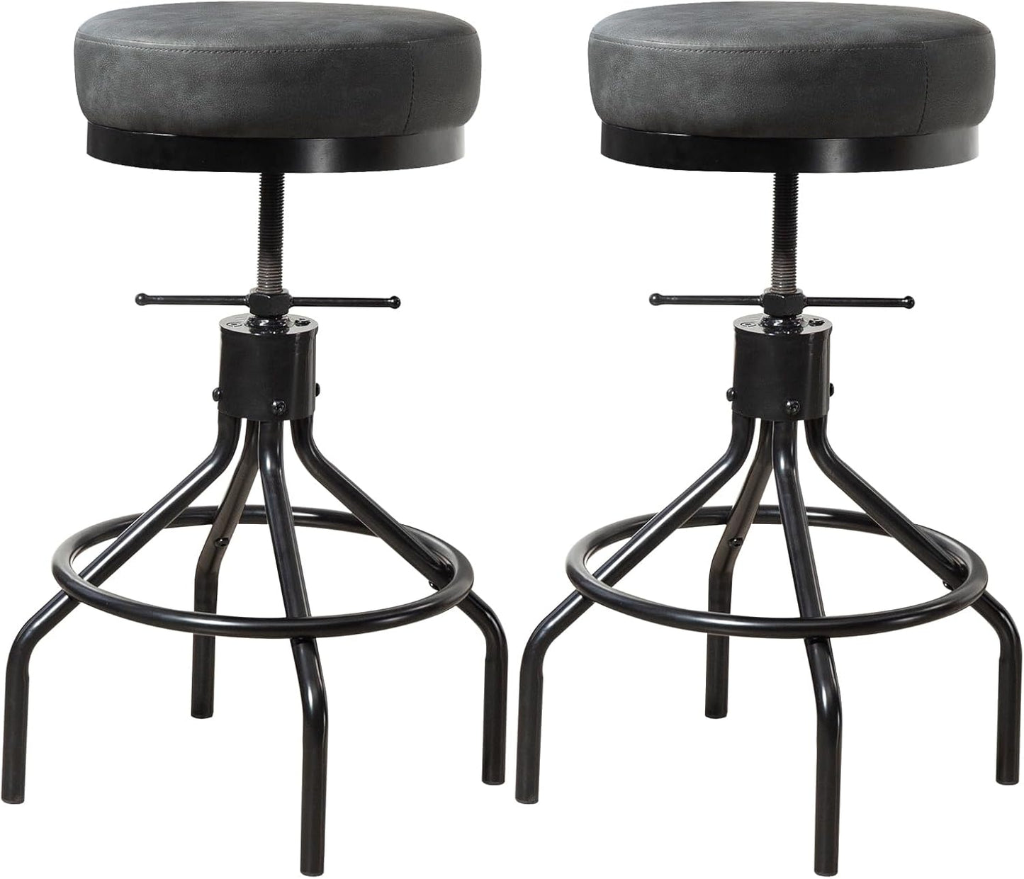 Grey Swivel Bar Stools Set of 2 Adjustable Swivel Round Barstools Modern PU Leather 28inch Industrial Backless Counter Height Stool Bar Chair for Kitchen Island (2, Grey)