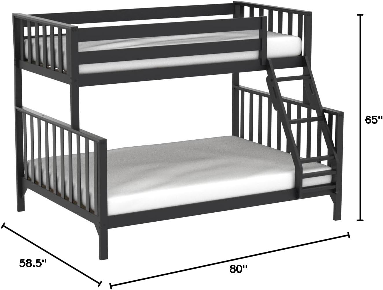Max & Lily Bunk Bed, Scandinavian Modern Bunk Bed, Solid Wood Twin Over Full Bed Frame for Kids, No Box Spring Needed, Black