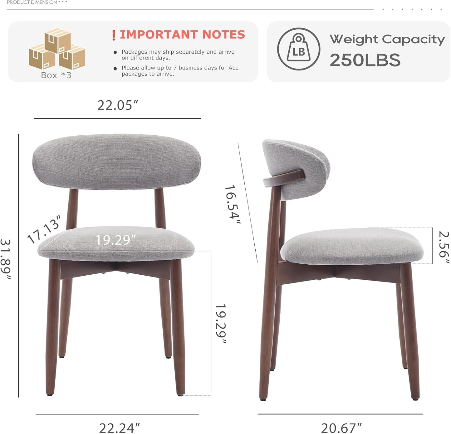 COLAMY Wooden Dining Chairs Set of 6, Modern Fabric Upholstered Dining Room Chair, Farmhouse Kitchen Chairs with Foot Pegs, Light Grey