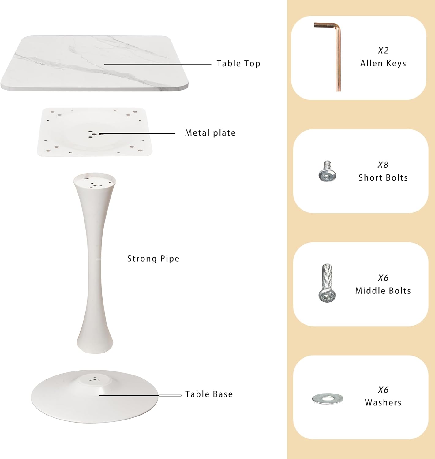 Square Modern Dinning Table 30 inches for 2-4 Bistro Tulip Table with Faux Marble top,Easy Assemble,Sturdy Metal Frame Diameter 30in*H28.74in(White, 30in)