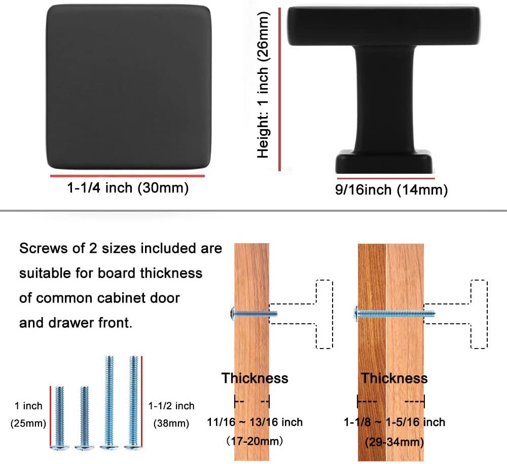 KOOFIZO 10 Pack Black Cabinet Knobs Matte Black Drawer Knobs K08 Square Single Hole Cabinet Pulls for Cabinets Drawer Dresser Cupboard Bedroom Closet Bathroom Vanity