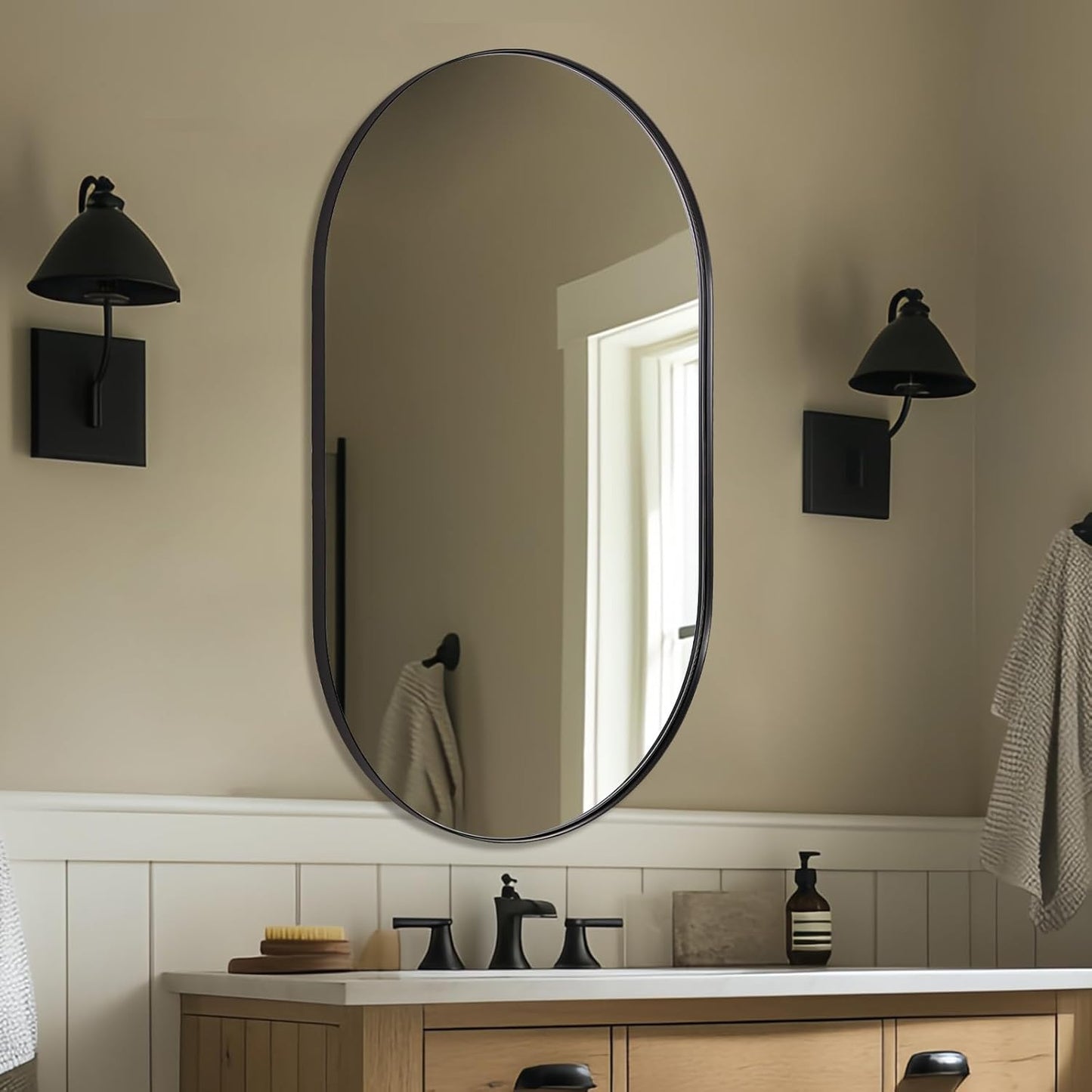 ANDY STAR Oval Mirrors for Bathroom, 24x40’’ Black Vanity Mirror, Black Oval Mirror Pill Shaped, 1’’ Deep Stainless Steel Frame, Wall-Mounted Horizontally/Vertically